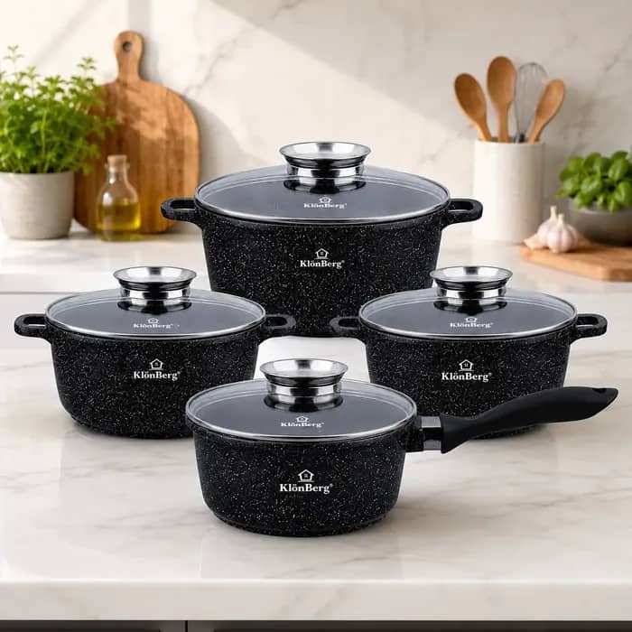 products.photoOf KlönBerg Granite Marble Non-Stick 7-Piece Cookware Set – Cast Aluminium Pots with Glass Lids | KB-4063