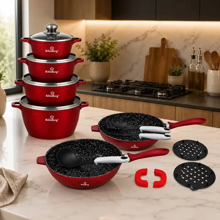products.photoOf Cast Aluminium 17-Piece Ceramic Marble Non-Stick Cookware Set with Lids KB-4086