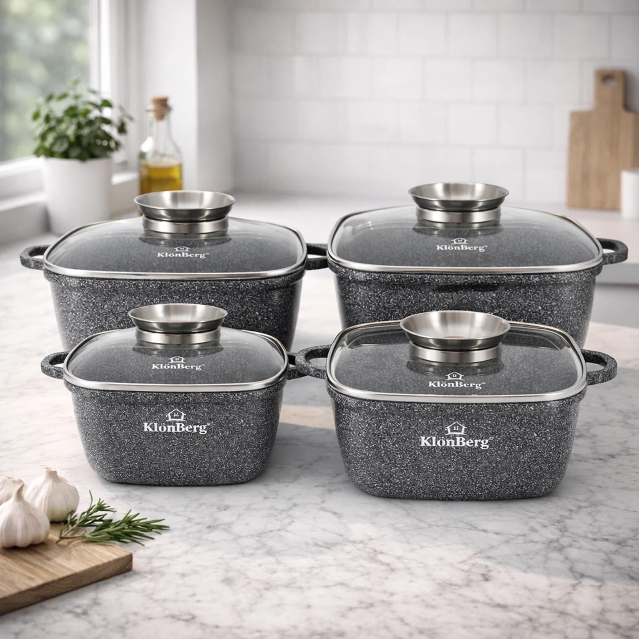 products.photoOf Ceramic Marble Non Stick Cookware Set 8pcs Square Cast Aluminum KB-3958