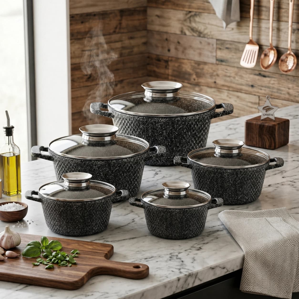 products.photoOf Ceramic Marble Nonstick Soup Pot Set 10 Pcs KlonBerg KB-3743