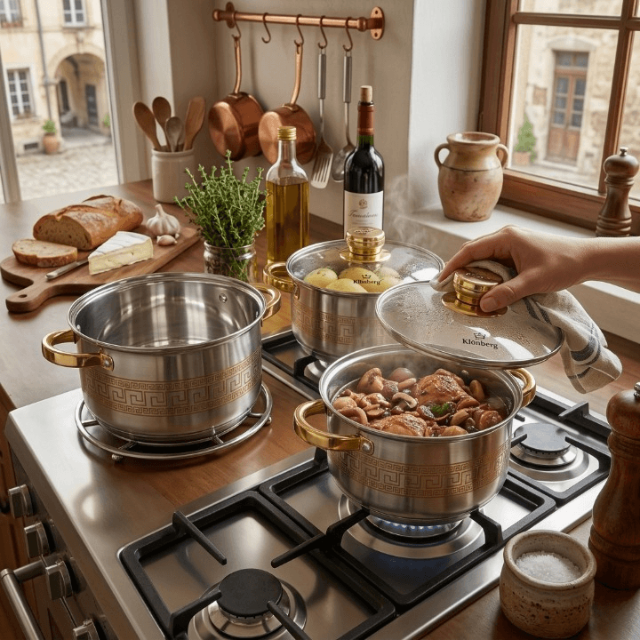 products.photoOf Stainless Steel Cookware Set 6-Piece Gold Design Pots with Glass Lids KB-3042