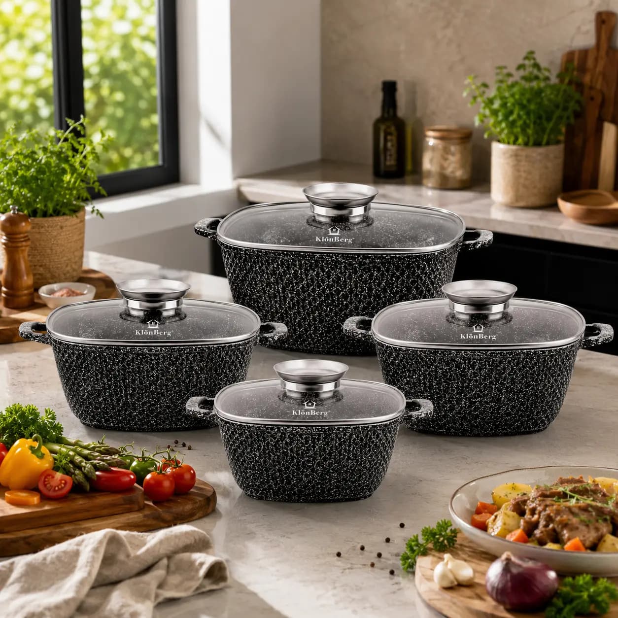 products.photoOf Ceramic Marble Cookware Set 8 Piece Cast Aluminium KB-3739