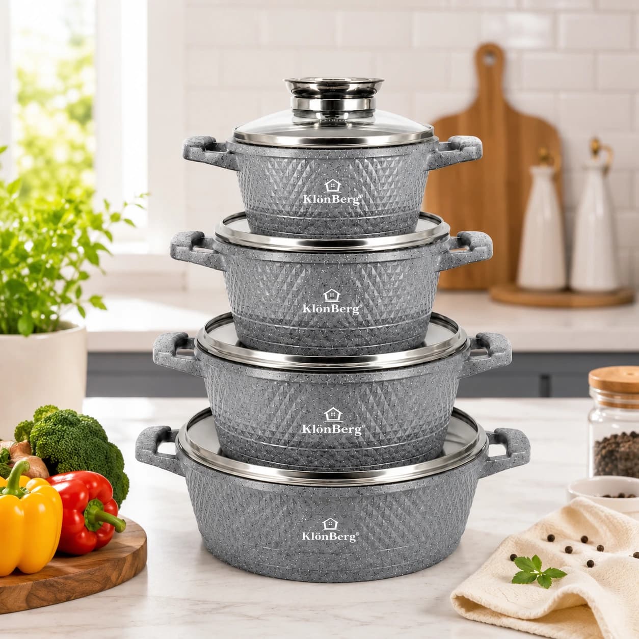 products.photoOf Ceramic Marble Cookware Set 8PCS Non Stick Casserole Set with Lids – KB-3741
