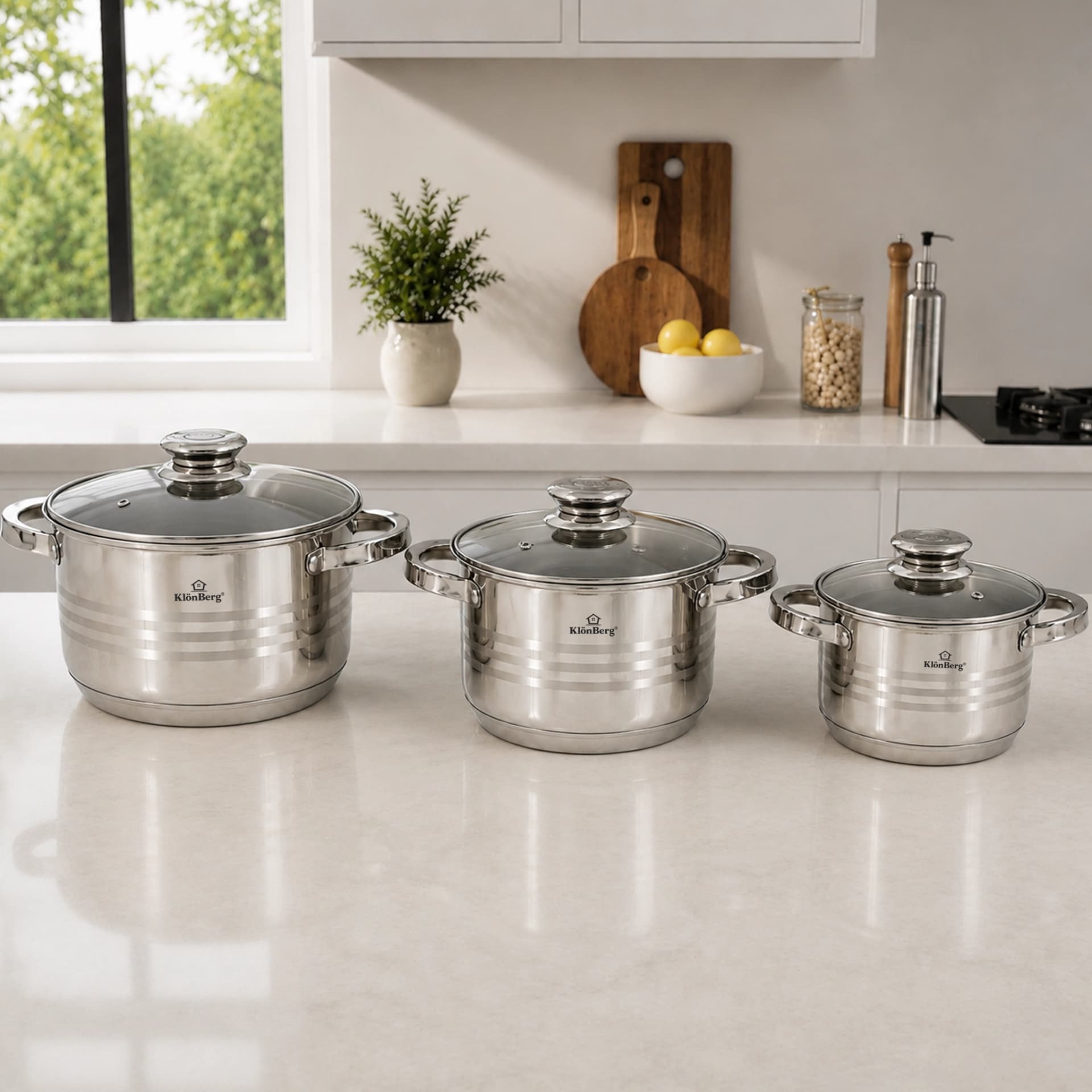 products.photoOf Stainless Steel Cookware Set 6 Piece with Glass Lids 9 Layer Base KB-3031